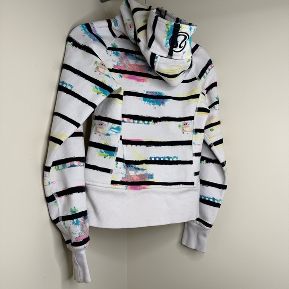Lululemon Scuba Hoodie Size 4 Classic Lulu Rare White Paint Splash Stripe Print - Picture 8 of 12